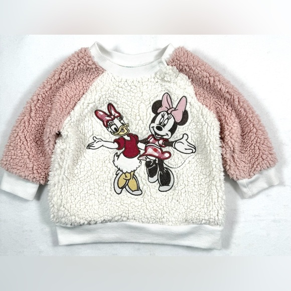 DISNEY BABY Girl's Minnie & Daisy Sherpa Crewneck Pullover Sweatshirt Size 3-6M - Picture 1 of 11